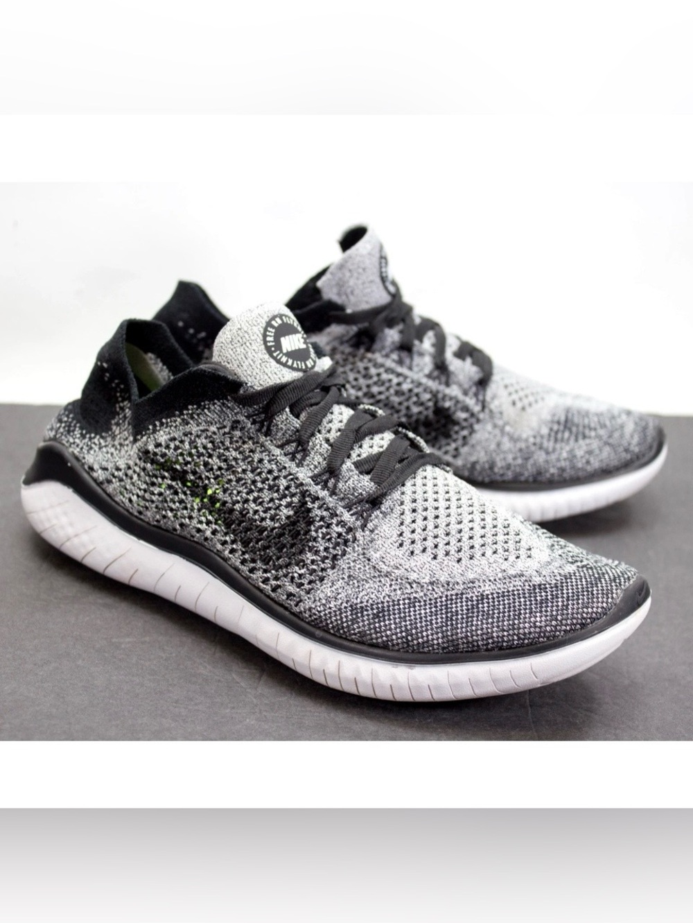 Nike Free RN Flyknit Womens Sz US 9.5 Oreo Black White Running Shoes 942839-101